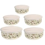 PRETYZOOM Enamel Bowls with Lids Set 5 Pieces Nesting Mixing and Serving Bowls Fresh Keeping Food Storage Containers for Kitchen Dining 4.05X4.05X1.96 Inches