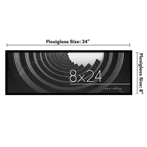 Americanflat 8x24 Picture Frame with Polished Plexiglass - Streamline Collection - Thin Border Panoramic Picture Frame for Wall Display - Hanging Hardware Included - Black