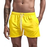 JIHUILAI Yellow Men's Swim Trunks Quick Dry Swim Shorts with Mesh Lining Beach Shorts Bathing Suits XL