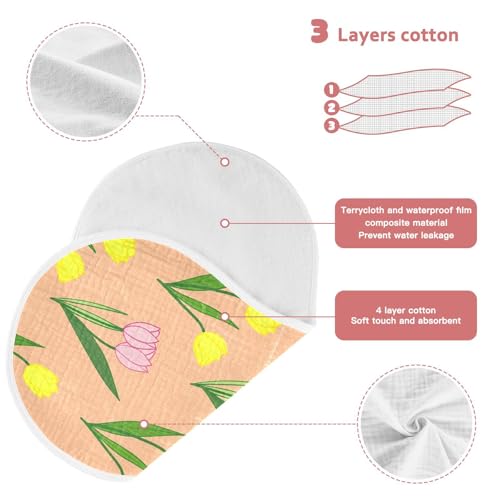 J JOYSAY Tulips Flowers Yellow Baby Burp Cloths for Boys Girls Large 22''x11'' Cotton 4 Layer Newborn Must-Have Essential for Girl Drool one sizex13