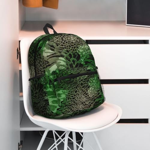 Sac à dos de voyage polyvalent imprimé serpent vert en taille unique noir