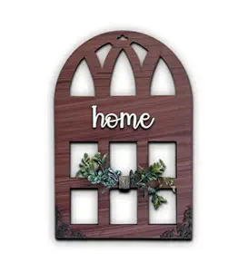 Chalk My Theme 3D Laser Cut Wall Decor in Window Style with Leaves Wooden Wall or Door Decor for Home, Living Room, Bedroom, Balcony or Any Favorite Place Brown