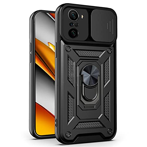 PANXIYUE Coque pour Xiaomi Redmi Note 10S / Note 10 4G,avec Lentille Coulissante Couverture et 360°Support Rotatif de Bague magnétique Dur PC et TPU Silicone Antichoc Protection Etui Housse,Noir Cover