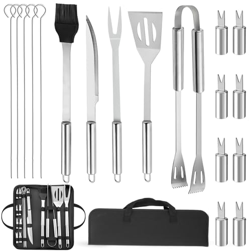 19Pcs Professional BBQ Grill Tool Set, Stainless Steel Barbecue Accessories Kit with Case - Portable BBQ Utensils for Outdoor Camping, Backyard Cooking | Ideal BBQ Gift for Men Dad Him