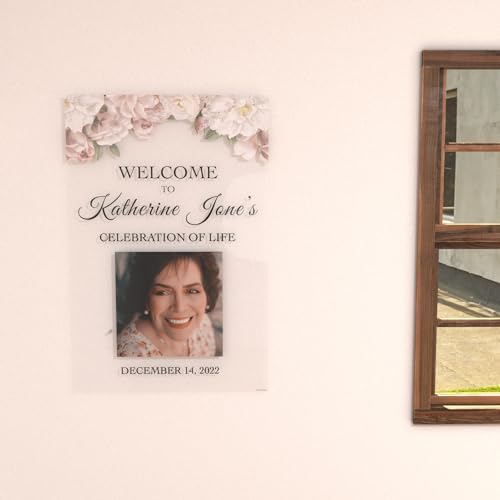 Image of Floral Funeral Reception Sign - Celebrating The Life Of Poster - Life Celebration Poster - Personalized Funeral Reception Poster - Custom Memorial Sign With Photo