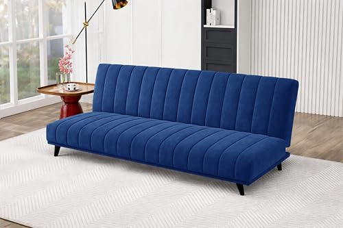 Image of Rosebell- Velvet Fabric Sofa Cum Bed 3-Seater Foldable Convertible Sofa, Modern Tufted Design Couch for Living Room, Guest Room & Office Blue Color