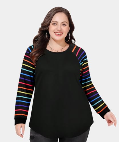 Image of CARCOS Plus Size Tops for Women Long Sleeve Fall Tunic Color Block Camo /Plaid /Leopard /Fall Blouse Crewneck Tshirt XL-5XL