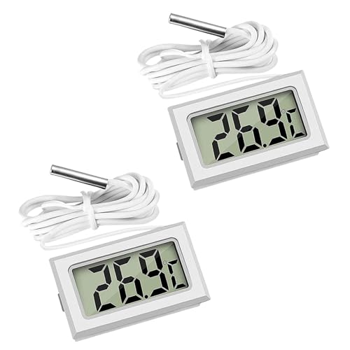 FUYULE LCDデジタル温度計 -50℃～110℃ 水温計 水槽 温度モニター 小型 水族館温度計 魚タンク 爬虫類 冷凍庫 温度計 防水温度センサー プローブ付き 簡単便利 水温計 デジタル(2個セット ホワイト)