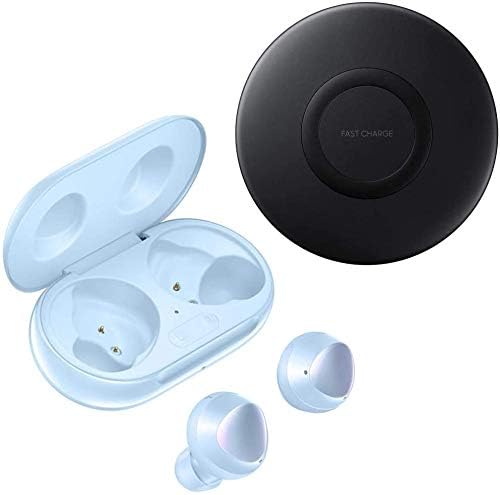 SAMSUNG Galaxy Buds+ Plus 2020-11+ Hour Extended Battery, Triple Mic's (Wireless Charging Case Included) International Version R175N (Buds + Fast Wireless Charging Pad Bundle, Cloud Blue)