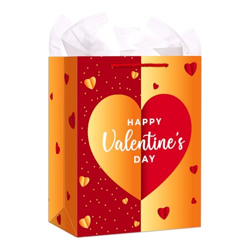 WhatSign Valentine Gift Bags 11.5" with Tissue & Handles