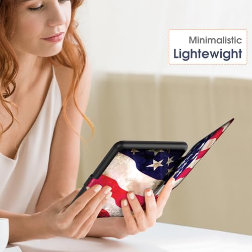 Image of Fintie Slim Case for 7 inch Kindle Paperwhite 12th Gen 2024 & Kindle Colorsoft | Lightweight PU Leather Hard Back Shell Cover, Magnetic Closure, Auto Wake /Sleep, for Kindle Paperwhite 2024, US Flag