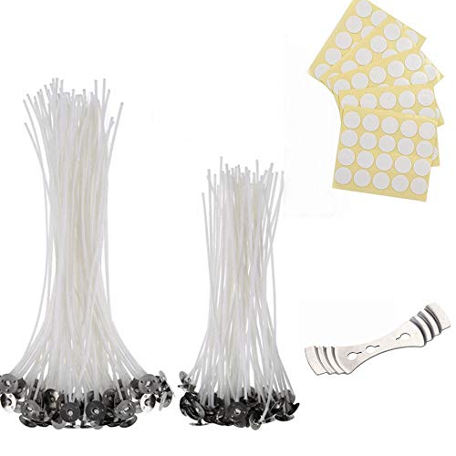 YALEX 100 Piece Natural Candle Wick,6 Inch and 8 Inch Long ?100 pcs Candle Wick Stickers?for Candle Making,Candle DIY
