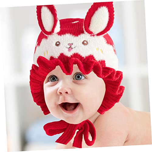 NOLITOY Winter Cartoon Hat Warm Knitted Hat with Ear Flaps for Boys and Girls Soft Comfortable Skin-Friendly Material Adorable Bunny Design Red for Christmas and Outdoor Activities3