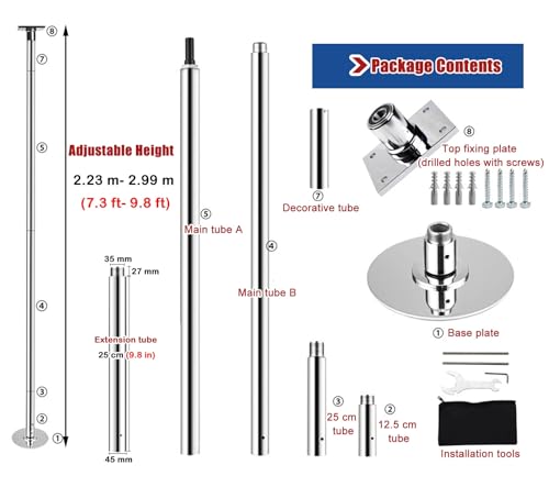 Barra de baile ajustable de 7 a 12 pies para techos altos que evita vibraciones 6