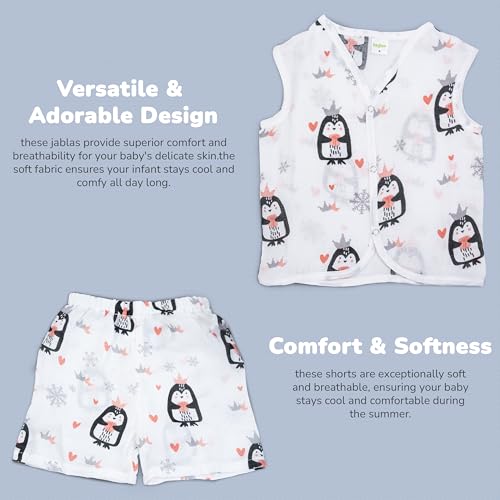 Image of BAYBEE 100% Muslin Cotton New Born Baby Clothes for Kids | Sleeveless Summer Wear with Soft & Breathable | Shirt and Shorts Set | Jablas for Baby Girl Boy Dress