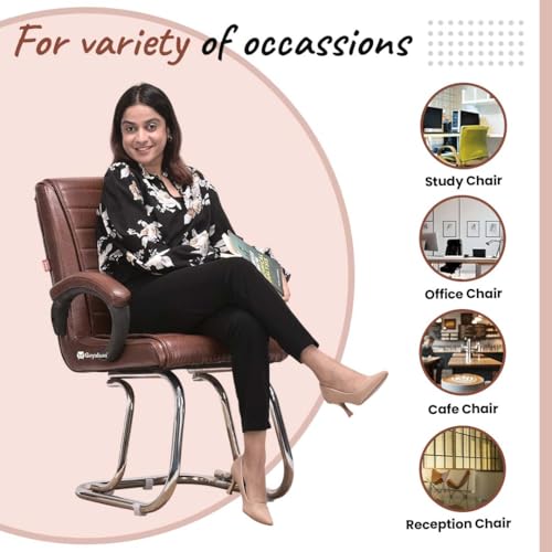 Image of GOYALSON Home Exclusive Visitor Study Reception Chair with Arm Rest and Heavy Frame with Cushioned Seat Back (1, Tan, SS 303 Stainless Steel Frame)