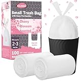 2.6 Gallon Scented Trash Bags with Handles (100 Bags) Small Bathroom Garbage Bags Wastebasket Can Liners for Home Office Bins (Cherry Blossom, 100 ct.)