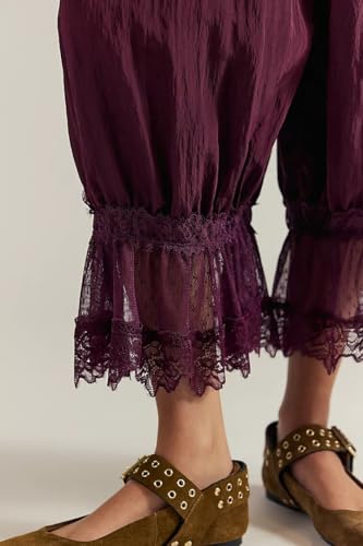 Image of UAURORAO Women Lace Trim Bloomer Pants Flowy Culottes Pantaloons Bloomers