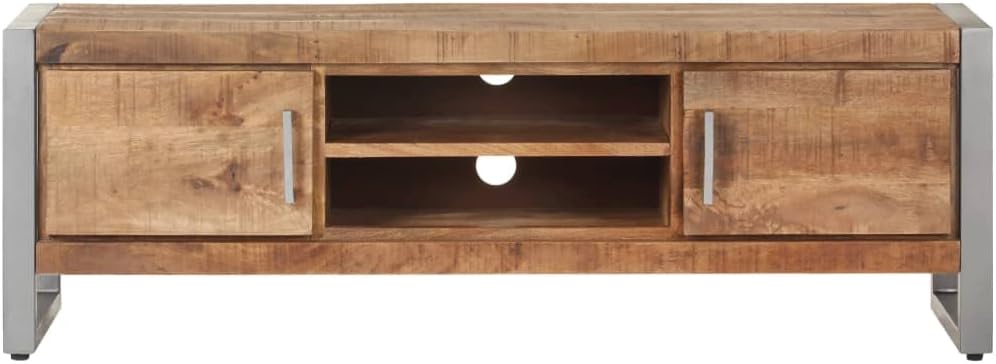 vidaXL Rough Mango Wood TV Stand - Industrial Style Media Unit with Sturdy Iron Frame and Ample Storage Space