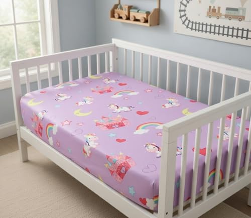 Image of EVERYDAY KIDS Baby Girl Fitted Crib Sheet Unicorn Dreams, 100% Soft Microfiber, Breathable Baby Sheet, Fits Standard Size Crib Mattress 28in x 52in, Nursery Sheet