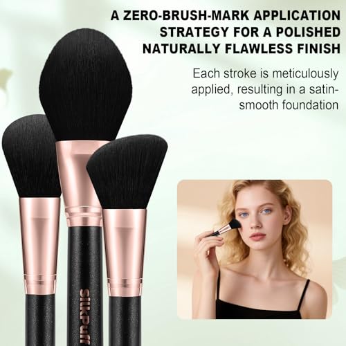 Silkpuff Makeup Brushes Set 15 Pcs Professional, Travel Makeup Brushes With Brush Case, Pearlescent Wood Handle, Premium Cruelty-Free Synthetic Fiber Hair, Foundation Concealer Eye Shadow Blush（Black） by HOIFA - Image 5