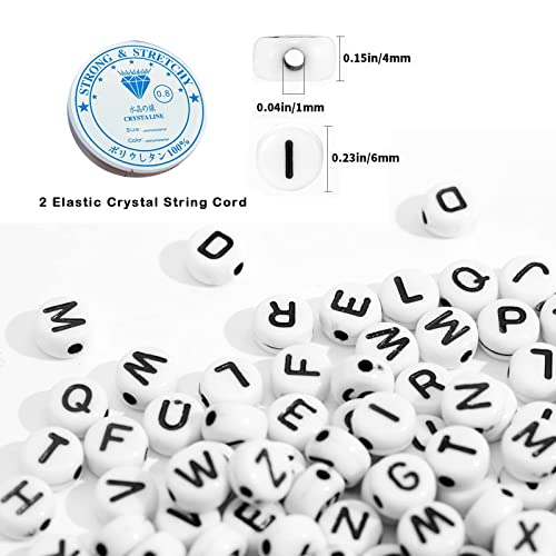 [1400 pcs, 7 Colors] Alphabet Letter Beads, LauCentral 4x7mm Round Acrylic A-Z Mixed Beads with 2 Roll Elastic Crystal String Cord for Bracelet Jewelry Making Kits DIY Necklace Key Chains(7x4mm)