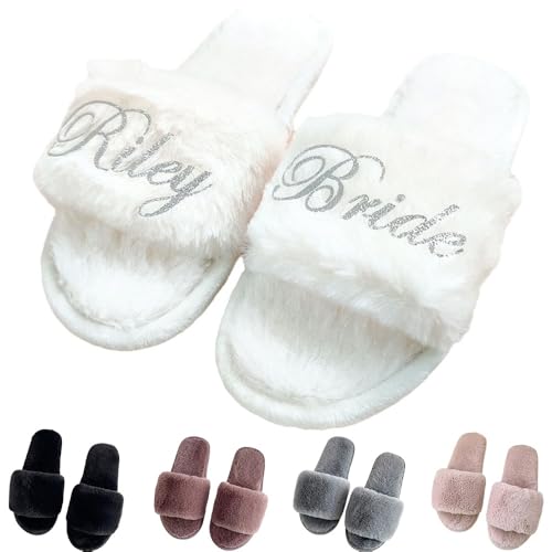 miguha Pantuflas de Novia Personalizadas, Pantuflas de Felpa for Dama de Honor con Nombre Personalizado, Zapatos de Boda Personalizados for señora, Zapatos for el hogar, Regalo