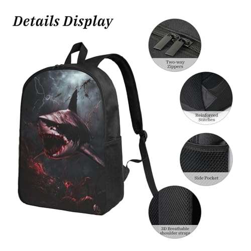 Halloween Horror Shark Backpacks 3 Pcs Minimalist Backpack for Men and Women with Fun Graphic Cartoon Print for Daily Commute4