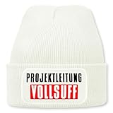 Prozente Momente Projektleitung Vollsuff   Beanie | Strickmütze | Wollmütze | Beanie mit Druck | lustige Sprüche | Apres Ski | Winter | Weiss
