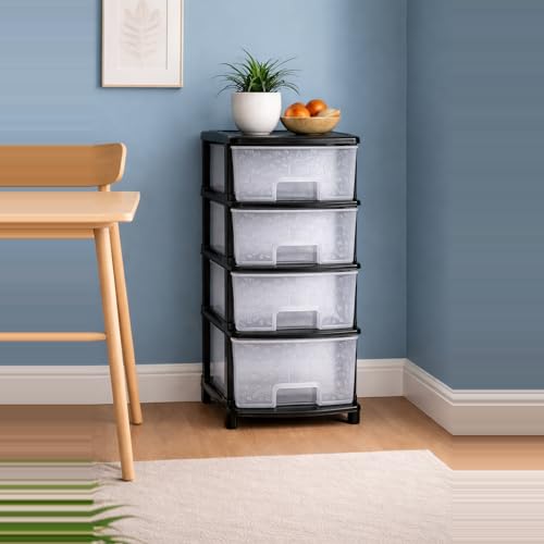 Image of KITCHIVO Plastic Modular Drawer Storage Chest Of Drawers Organizer Storage Box, Large Stomo Racks For Multipurpose Anti-slip Shoes Organizers (Transparent, 4 Layer)