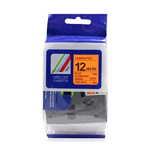 Fita Refil Compatível TZ-B31 TZe-B31 Laranja Fluorescente Neon 12mm para Rotulador Brother PT-H105 P