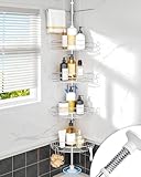 ALLZONE Corner Shower Caddy Tension Pole, 4-Tier Adjustable Shower Shelves, Rustproof Bathroom Shower Organizer Corner and Shower Racks for Inside Shower Storage, 56 to 113 Inch Height, Sliver
