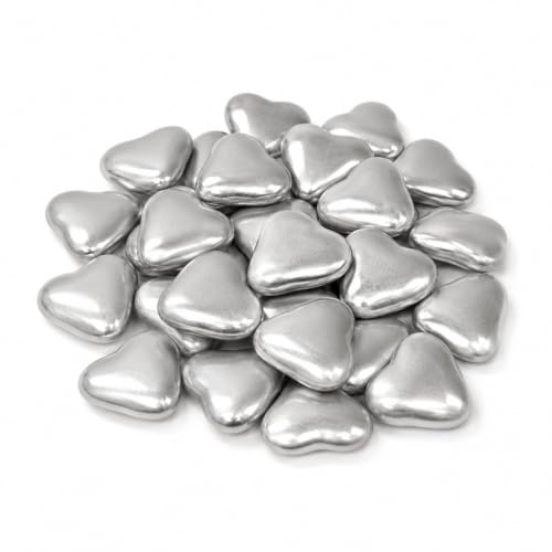 Dragées Petits Coeurs au Chocolat Suprême, 70% Cacao, Argent, Fabrication Artisanale Française, 250g (Argenté)