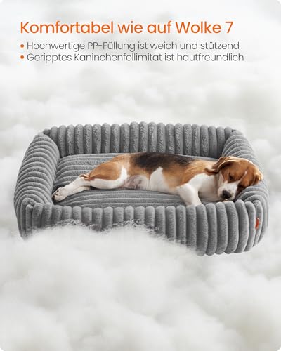 Feandrea Hundebett, großes orthopädisches Hundekörbchen, Hundekissen waschbar, Flauschige Hundematte, weiche Polsterung, 91 x 68 x 18 cm, Taubengrau PGW312GD01