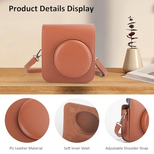 Funda para cámara Instax Mini 41 en cuero PU marrón miniatura 4