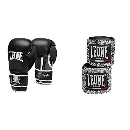 Guantes de boxeo Leone 14 Oz y vendas de 350 cm para entrenar en el gimnasio