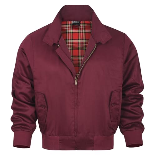 Shah Traders Harrington Jacket, The Knightsbridge of London, Harrington Jacke Blouson English Vinatge Jacket Karofutter - Red Check lining from Inside - XS-4XL (Bordeauxrot, XL)