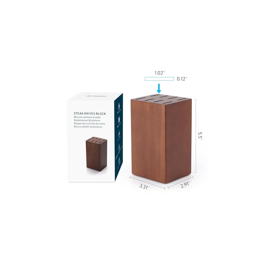 55-Steak-Knife-Block-Holder-without-Knives-with-8-Slots-Wooden-Steak-Knife-Storage-Block-only-Space-Saver-Compact-Design-Steak-Knives-Organizer-by-KITCHENDAO 5.5“ Steak Knife Block Holder without Knives with 8 Slots - Wooden Steak Knife Storage Block only - Space Saver-Compact Design Steak Knives Organizer -by KITCHENDAO