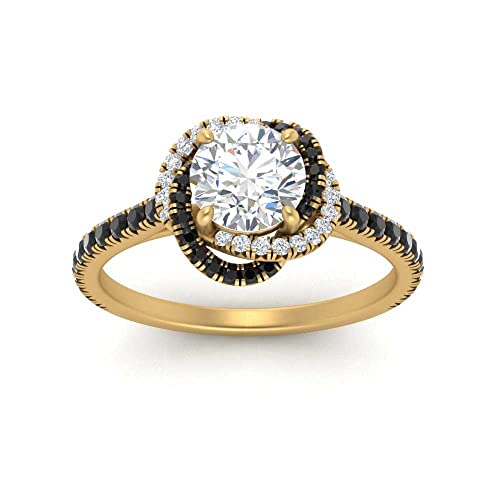 Image of 55Carat Choose Your Gemstone Flower Diamond CZ Ring Yellow Gold Plated Round Shape Halo Engagement Rings Everyday Jewelry Wedding Jewelry Handmade Gifts for Wife US Size 4 to 12