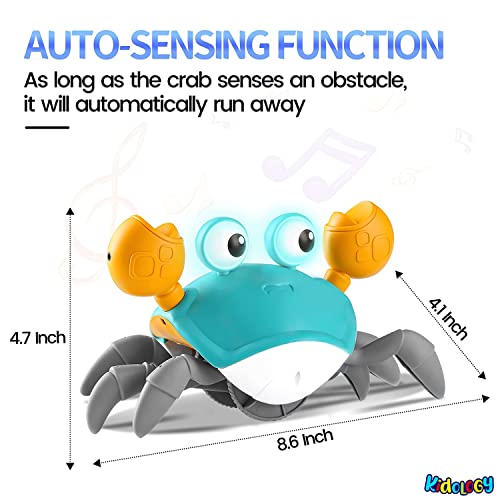 Image of Kidology Crawling Crab Infant Tummy Time Toys for Kids | Kids Electronic Musical Light Up Toy with Automatically Avoid Obstacles Build in Rechargeable Battery, Blue