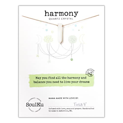 Soulku Crystal Necklace, Empowering Jewelry With Healing Crystal, Inspirational Handmade Jewelry For Women, 16" Nylon Cord With 2" Sterling Silver Extender (Quartz Crystal, Harmony) #TOP11