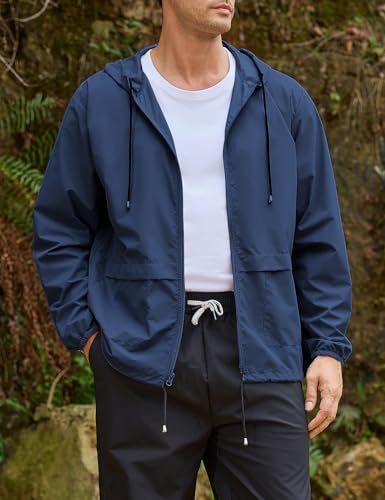 Image of Mens Rain Jacket Lightweight Waterproof Raincoat with Hood Packable Windbreaker Jacket Hiking Cycling