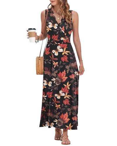 Image of AUSELILY Womens Maxi Dress Summer Sleeveless Wrap Long Dresses with Pockets | V-Neck Wrap Sleeveless Sundress, fits formal, casual, beach, vacation & daily wear