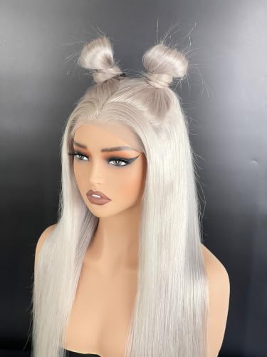 Image of Ash Blonde Lace Front Wigs Human Hair 13X4 UHD Transparent Wigs Lace Front Breathable Hair Pre Plucked Pre Cut 180% Density With Baby Hair for Women 26 Inch Straight Ash Blonde Human Hair Wig