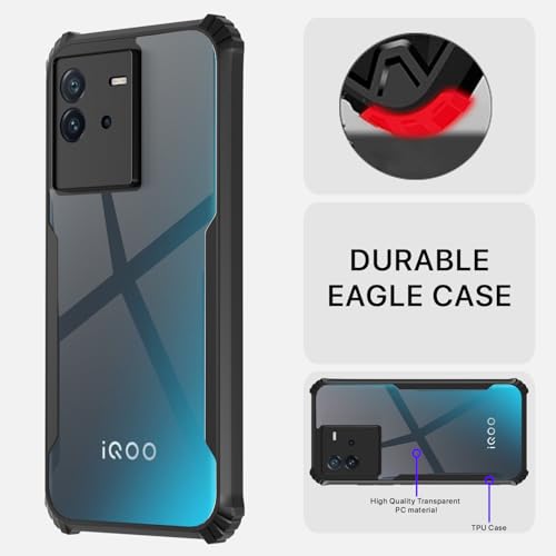 Image of Outlouders Back Cover for iQOO Neo 6 5G | Ultra Hybrid Transparent | Full Camera Protection | Raised Edge | Crystal Clear Bumper Case (Black)