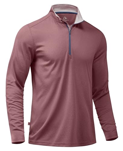 Obla Golf Quarter Zip Pullover for Men Mock Neck Sweatshirt Lightweight Sun Protection Mens Long Sleeve Golf Shirt (Wine Melange_XL)