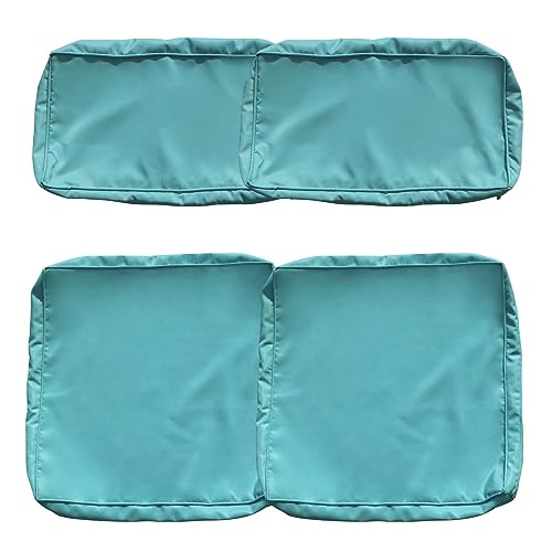 FKSLIFE Patio Cushion Covers Replacement,Patio Seat Cushion Covers,Washable Slip Covers Replacement, 2 Seat Cushion Covers,2 back cushion Covers (25.6×25.6×3.94inches, Cyan)