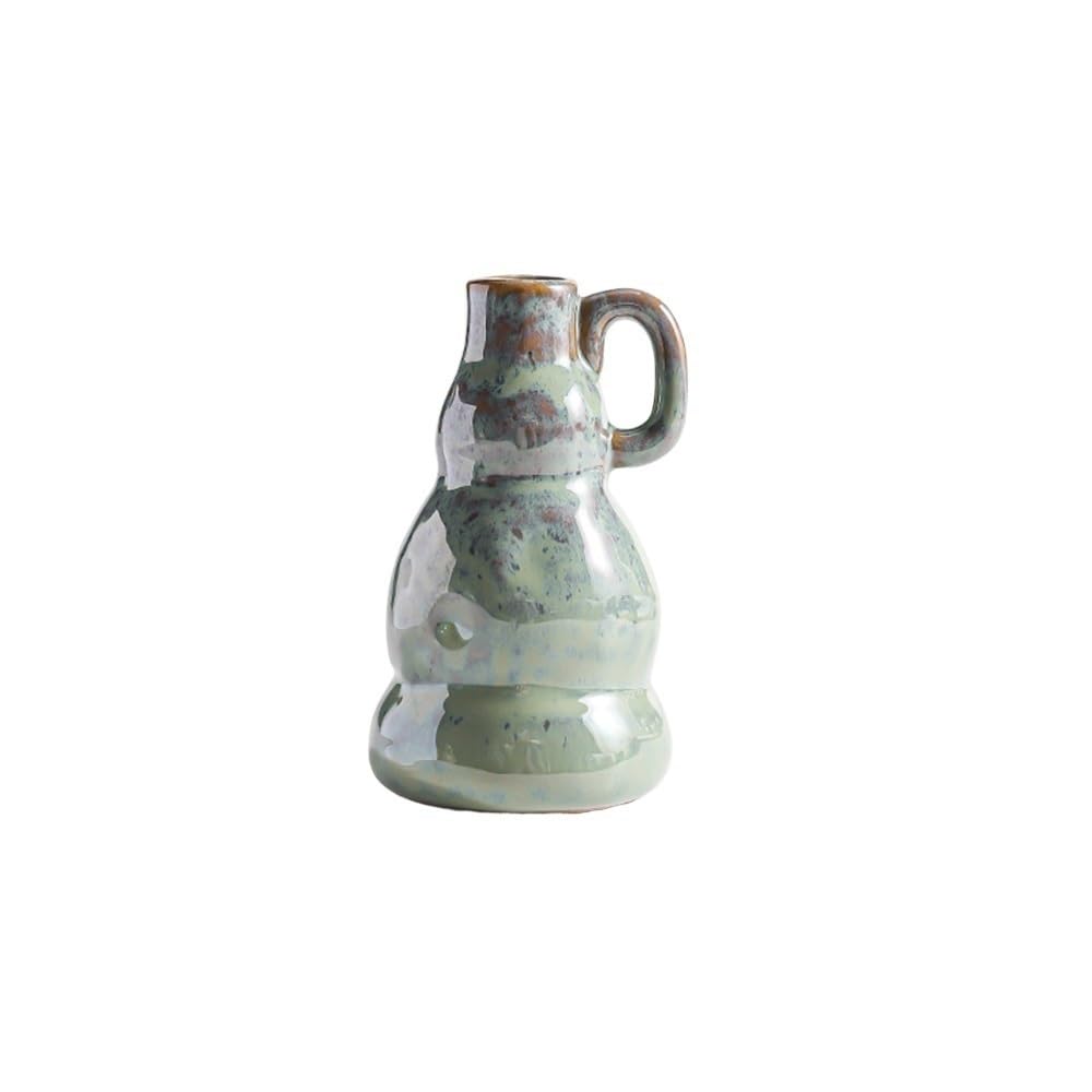 Ruoxiukhbzps One Color Rustic Green Glazed Bud Vase With Handle, Artisan Pottery, Minimalist Farmhouse Decor, For Floral Dried Arrangements For Living Dining Room Kitchen
