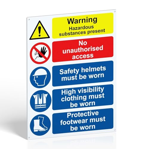 Site Safety Signs for Construction Areas - 400mm x 300mm - Health and Safety Signs, Warning Signage - 1mm PVC Rigid Plastic, Matte Finish, 4 Pre-Drilled Holes and Adhesive Backing