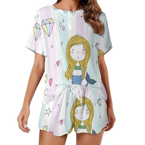 Pyjama femme sirène arc-en-ciel respirant et frais vêtements de nuit